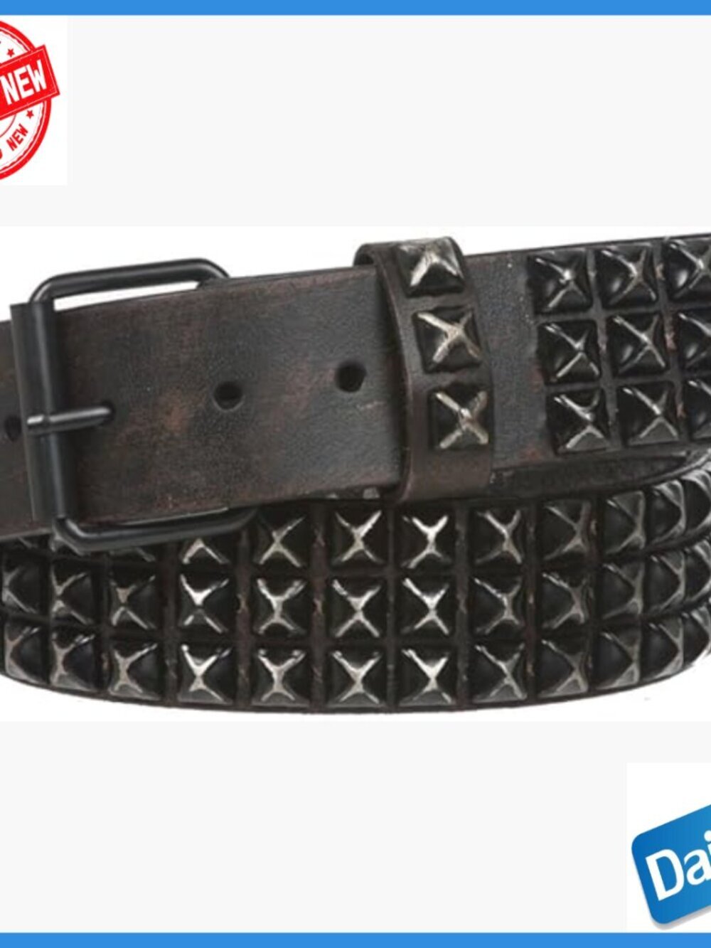 Snap On 1 3/4" Three Row Punk Rock Star Distressed Studded Leather Belt
